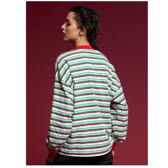 DISNEY x HOT TOPIC Mickey Holiday Stripe Long Sleeve Shirt Size Jrs Small - Picture 2 of 10